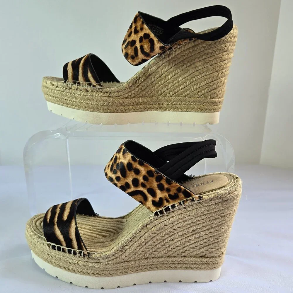 KENNETH COLE Women Espadrille - Open Toe Platform Wedge Sandals Sz 10 Zebra